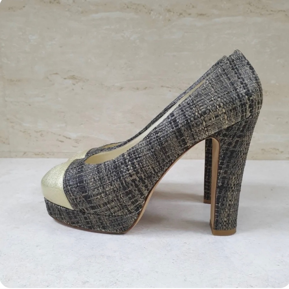 Chanel womens 39.5 tweed high heels